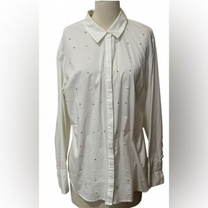 7th Avenue Design Studio New York & Company White Pearl Button-Up Womens Size XL